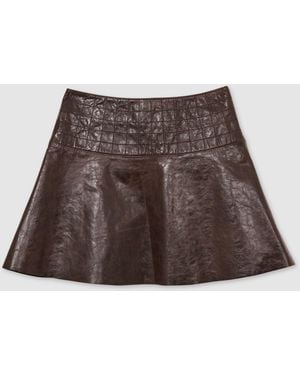 Reiss Charlie Leather Flared Mini Skirt - Brown