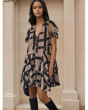 Religion Janet Short Mini V-Neck Dress With Studs - Natural