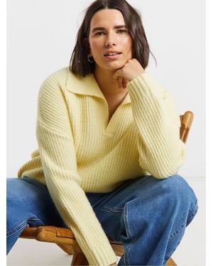 Simply Be Collared Rib Jumper - Natural