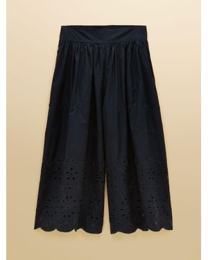 Joules Broderie Cropped Wide Leg Culottes - Blue