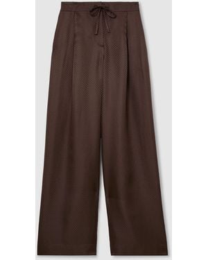 Reiss Aliana - Mocha Brown Silk Jacquard Wide-leg Pants, Us 4 L