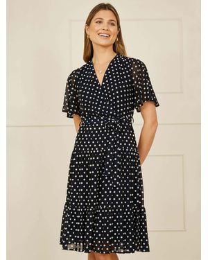 Yumi' Midi-Skaterkleid Aus Mesh Mit Punkt-Print Und Stretch - Schwarz