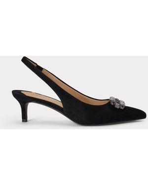Ralph Lauren Lolah Suede Kitten Heel Jewelled Slingback - Schwarz