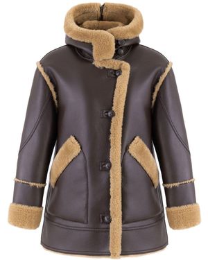 Urban Code Chocolate Shearling Look Hooded Aviator Jacket - Black