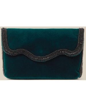 Monsoon Tori Beaded Velvet Clutch Bag - Blue