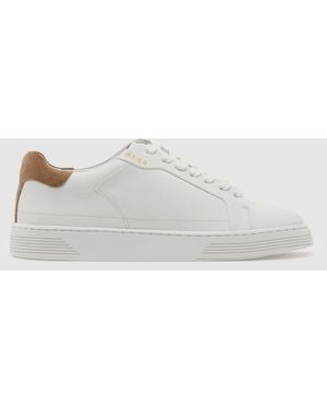 Reiss Jessie Leather Low-Top Suede-Trim Sneakers - White