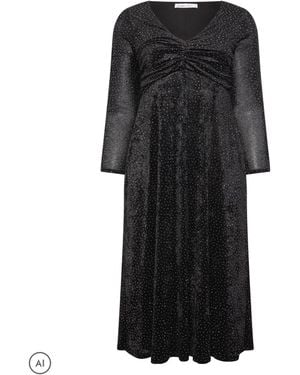 Yours Curve Velvet Studded Gathered Dress - Schwarz