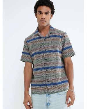 River Island Crochet Stripe Revere Shirt - Blue