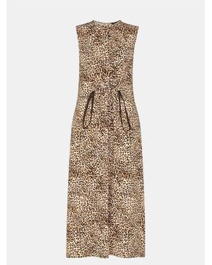 Whistles Leopard Print Sleeveless Midi Dress - Natural