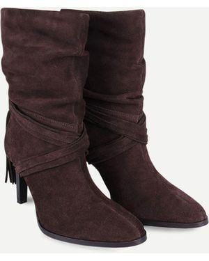 OFF THE HOOK Aurora Suede Slouchy Block Heel Mid-Calf Boots - Black