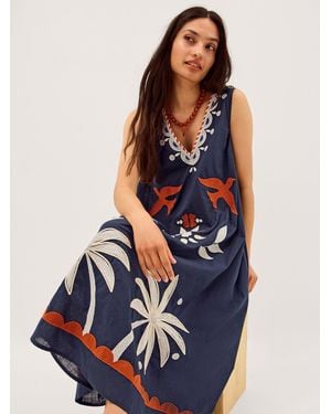 Monsoon Eloise Embroidered Midi Dress - Blue