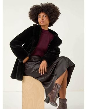 Roman Faux Fur Longline Coat - Black