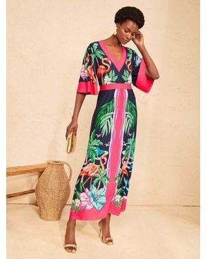 Love & Roses Petite V-Neck Batwing Jersey Maxi Dress - Pink