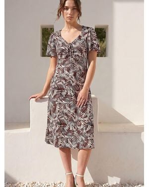 Roman Petite Abstract Print Stretch Midi Dress - Natural