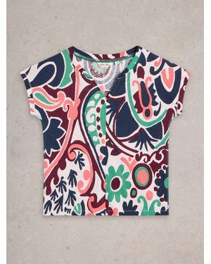 White Stuff Multi Nelly Notch Neck T-Shirt - Blue
