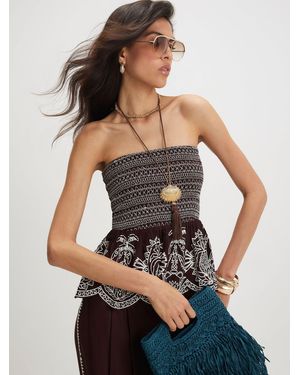 River Island Bandeau Embroidered Hem Shirred Top - Black