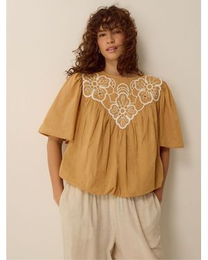 Monsoon Delta Embroidered Bubble Hem Top - Natural