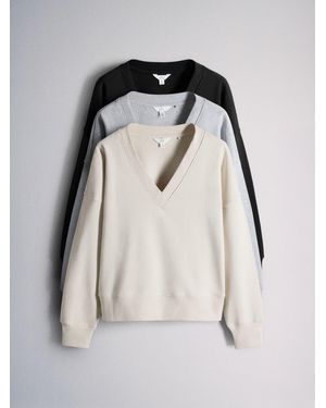 The Set V-Neck Cotton Loopback Crew Neck Sweatshirts 3 Pack/ Marl - Black