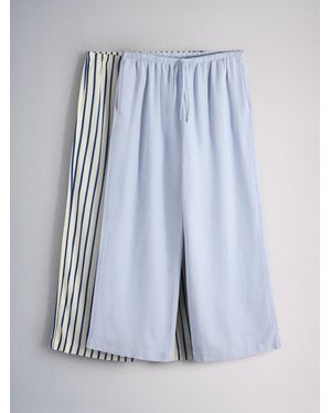 The Set 2 Pack Pull On Wide Leg Pants With Linen Light/Cream Stripe - Blue