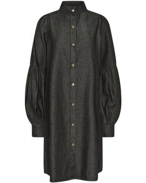 PixieGirl Petite Denim Balloon Sleeve Shirt Dress - Black