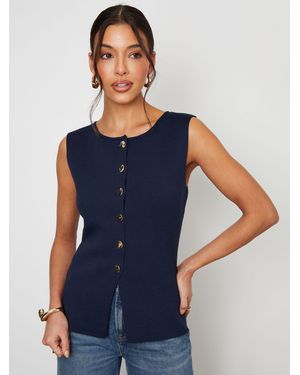 Threadbare Ribbed Knitted Waistcoat - Blue