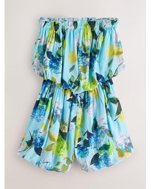 Next Aqua/Lime Floral Bandeau Bubble Hem Playsuit - Blue