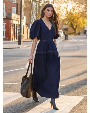 Ro & Zo Denim Puff Sleeve Maxi Dress - Blue