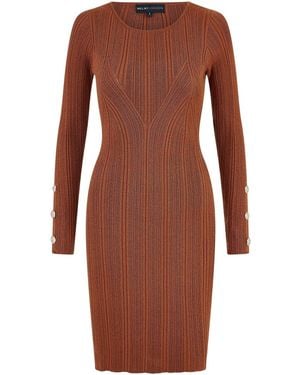 Yumi' Shimmer Fitted Midi Dress With Button - Brown