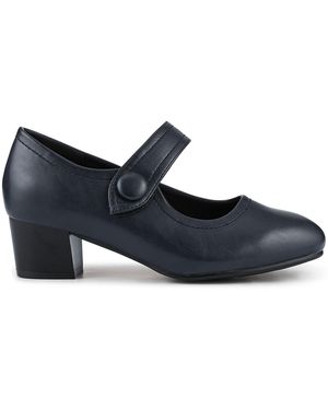 Pavers Wide Fit Touch-Fasten Heeled Mary Janes Shoes - Blue