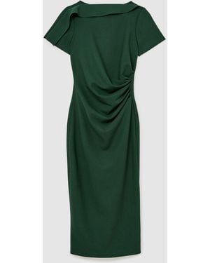 Reiss Hilary - Teal Green Ruched-detail Boat-neck Midi Dress, Us 2