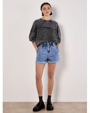 Apricot Ruched Denim Rolled Hem Shorts - Blau