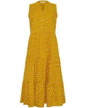 M Com Dobby Sleeveless Tiered Midi Dress - Yellow