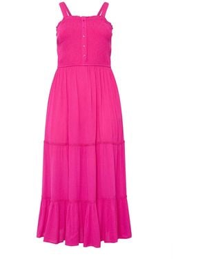 Yours Curve Shirred Placket Dress - Pink