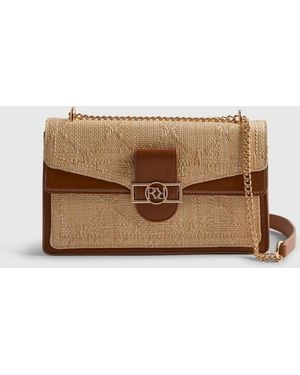 River Island Paneled Raffia Shoulder Bag - Brown