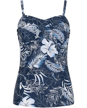 M Com Tropical Print Twist Front Tankini Top - Blue