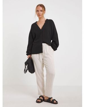 Simply Be Tie Waist Tapered Linen Mix Pants - Natural
