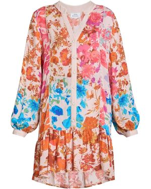 Gina Bacconi Millie Short Floral Print Shirt Dress - White