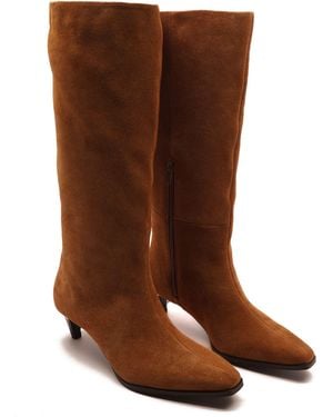 OFF THE HOOK Fern Suede Leather Slouchy Knee-High Kitten Heel Boots - Brown