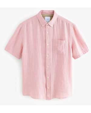 Next Standard Collar Cotton Linen Blend Short Sleeve Shirt - Pink