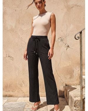 Roman Petite Stripe Wide Leg Stretch Pants - Natural
