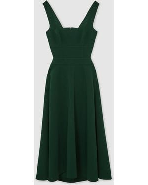 Reiss Waisted Cut-Out Twill Midi Dress - Green