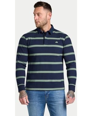 Raging Bull Long Sleeve Fine Stripe Rugby Shirt - Blue