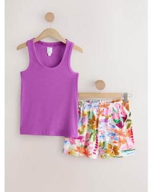 Next Rib Vest Short Pajamas Set - Purple