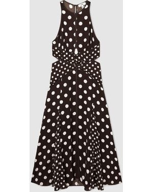 Reiss Chocolate & Polka-Dot Cut-Out Midi Dress - White