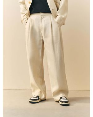 Nothing Ordinary Premium 100% Linen Herringbone Pleated Pants - Natural