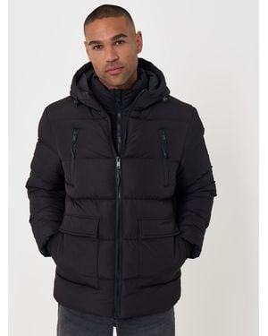 Threadbare Showerproof Padded Double Zip Coat - Blue