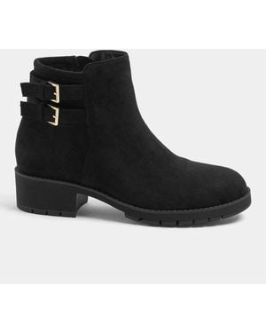 Yours Curve Suede Wide Fit Double Buckle Faux Leather Chelsea Boots - Black