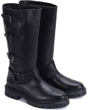 OFF THE HOOK Mauley Mid-Calf Leather Boots With Side Buckle - Black