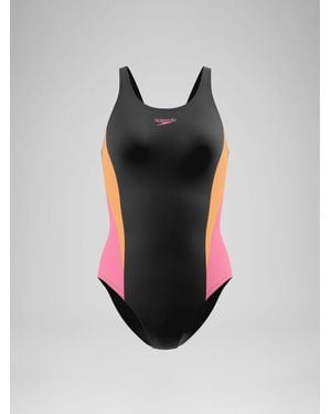 Speedo Colorblock Splice Muscleback Swimsuit - Black
