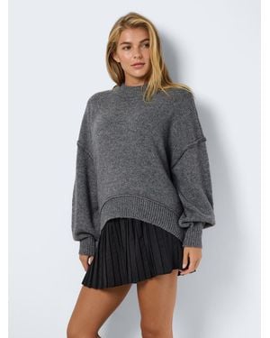 Noisy May O-Neck Knit Sweater - Gray
